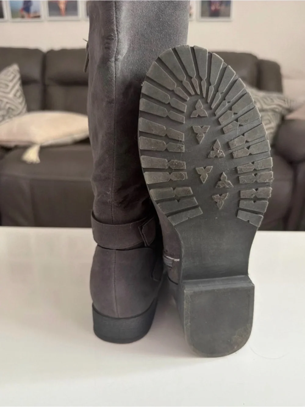 Shoe Dazzle Black Over-the-Knee Buckled Knit-Cuff Boots
